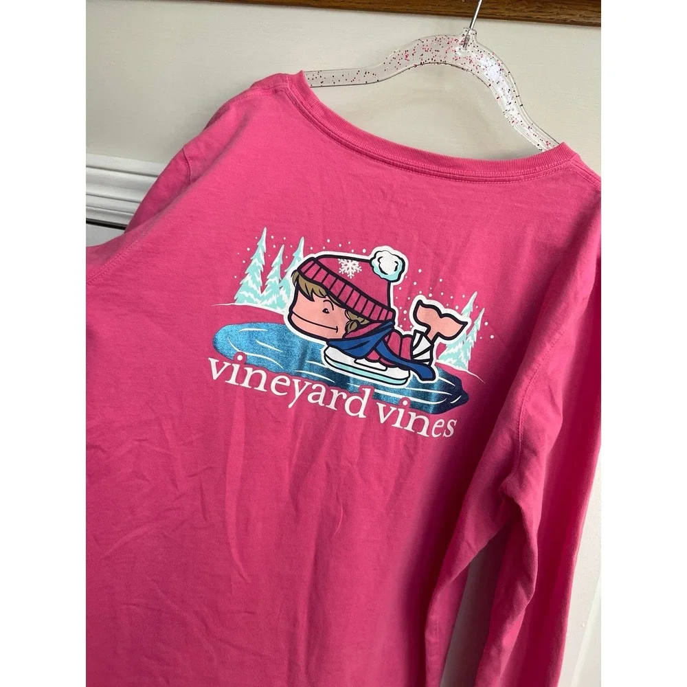 Vineyard vines Girls' Foil Skating Whale‎ Long-Sleeve Pocket Tee XL